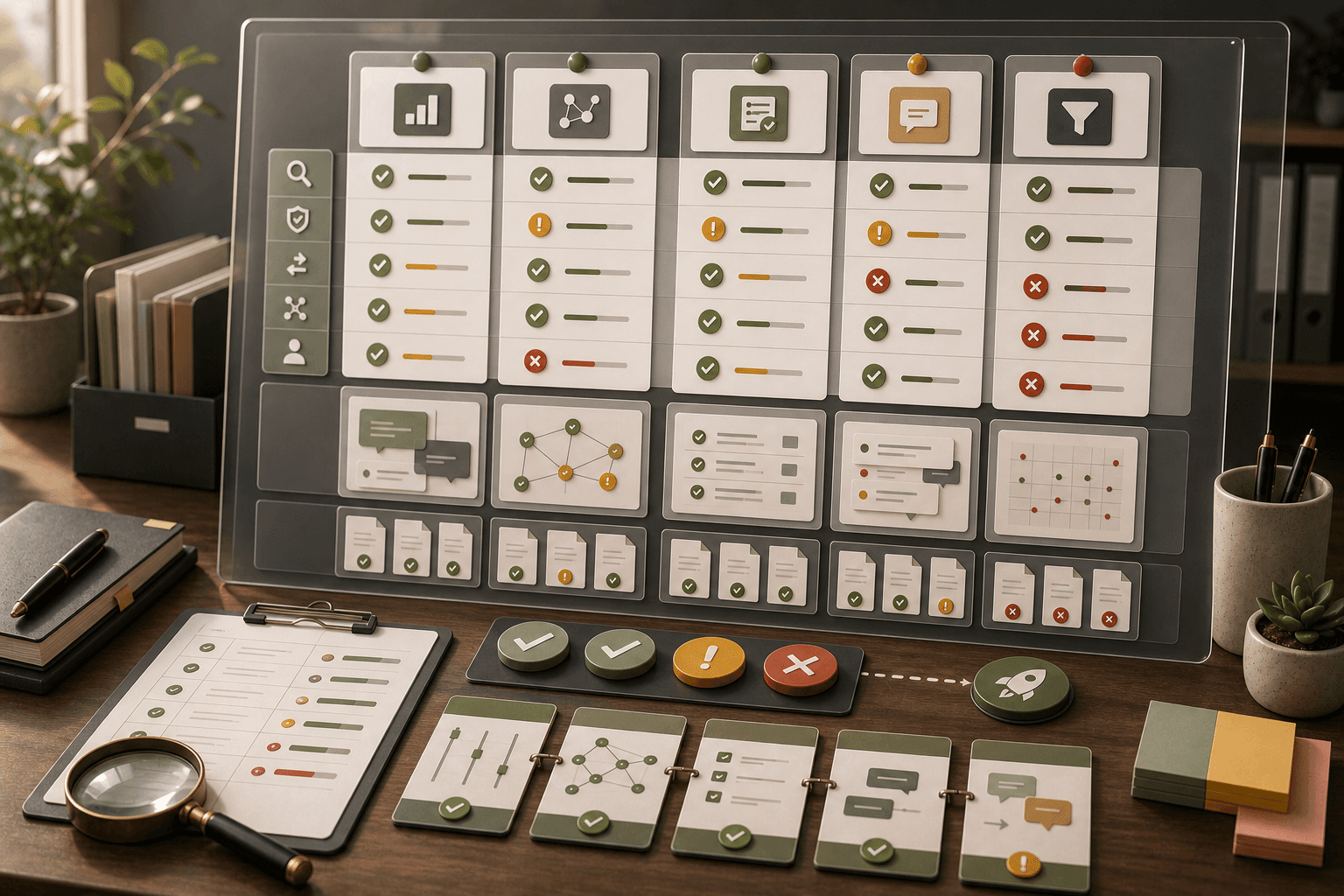 AI support testing tool board with evidence and reviewer decisions