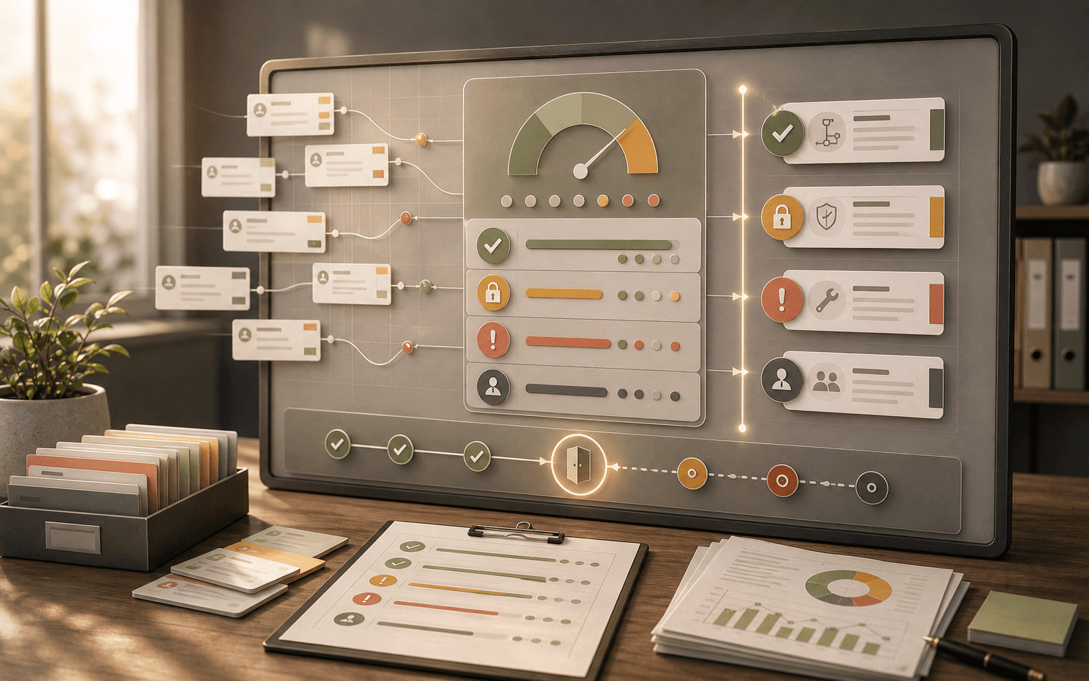 AI support readiness scoring board with source coverage and risk indicators